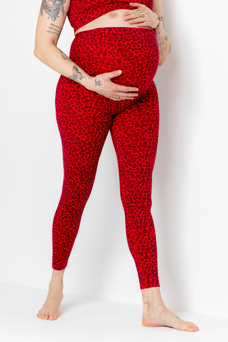 Maternity Leggings Leo Red | Hey Honey Yoga & Active Wear