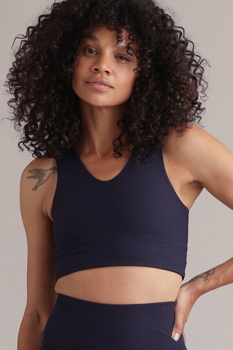 High-Waist Cropped Leggings Ribbed Baritone Blue | Hey Honey & Active Wear