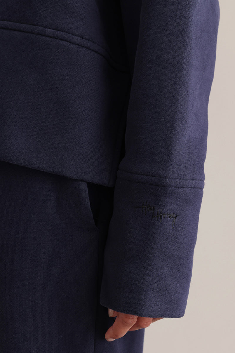 Cosy Hoodie Long Cuffs Baritone Blue | Hey Honey & Active Wear